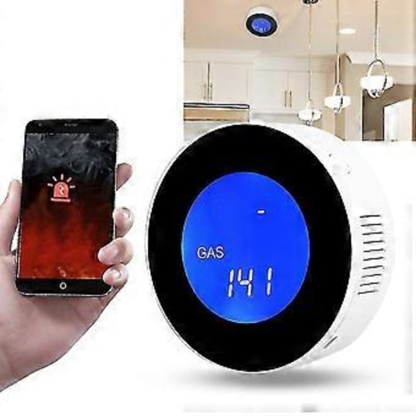 LCD-skärm Wifi Brännbar Gasläckagedetektor Hushåll Smart Gaslarm Sensor Eu 100-240v