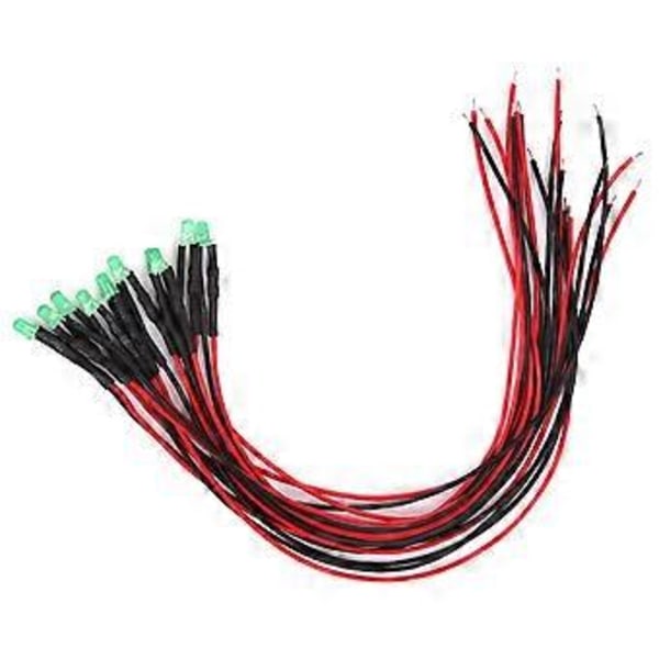 100 st LED Förkopplade Lysdioder 12V Rund Huvud Hög Ljusstyrka InLine Pärlor 3mm 20cm (Grön Avger Smaragdgrönt Ljus)
