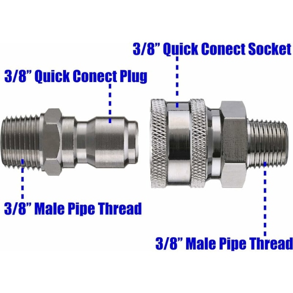 Trykkvaskers hurtigkoblingsadaptersett, 3/8\" hanngjenge, 5000 PSI 1 3/8'' hurtigkoblingssett - hann