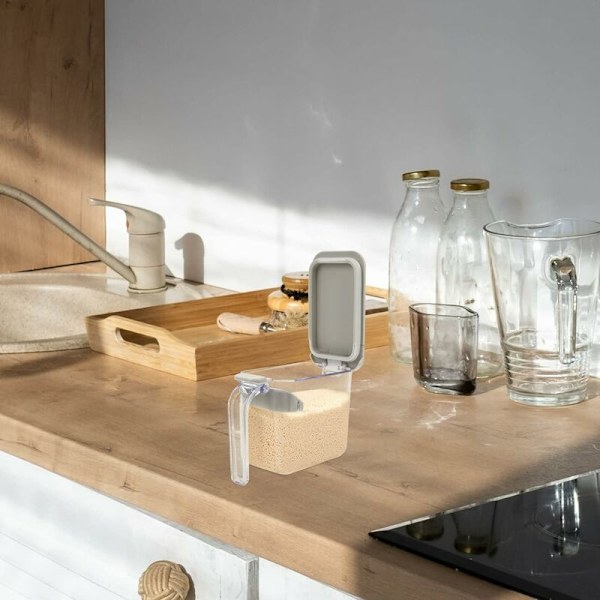 Krydderboks Plastkuleboks Krydderboks Husholdningskrydderboks med lokk og skje for sukker salt krydder-1 stk