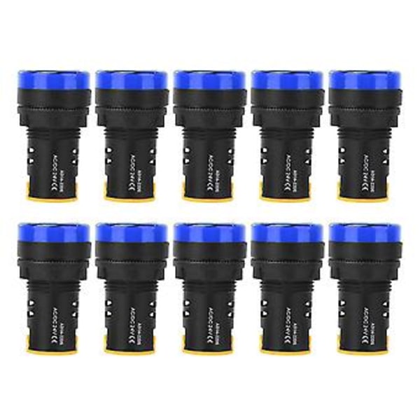 10 stk. BERM LED Strømindikator Lys Halvleder Energibesparende Lampe φ22mm 24V AD16-22d S (Blå)