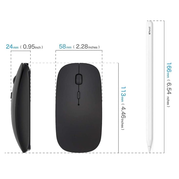 Bluetooth mus til bærbar/ipad/iphone/mac/android pc, genopladelig støjfri mini trådløs mus