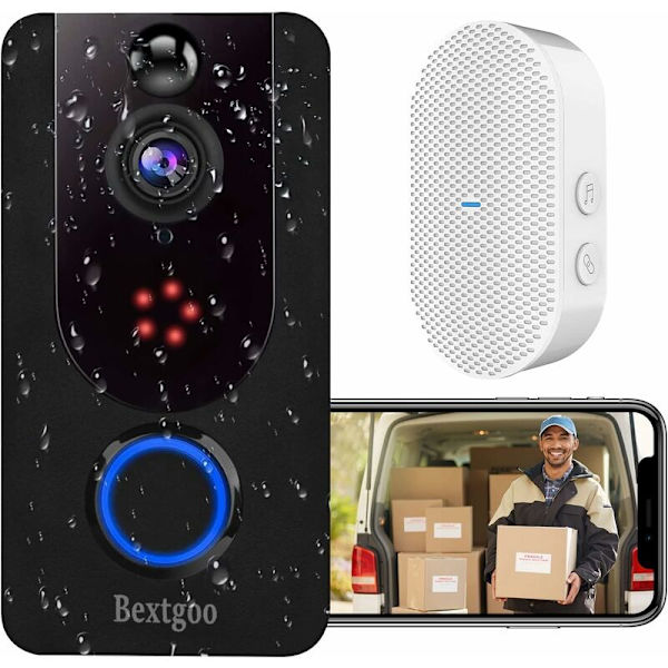 Trådløs dørklokke med kamera, trådløs videodørklokke, 1080P FHD-opløsning, PIR-bevægelsesregistrering, klart nattesyn, IP66 vandtæt, 520