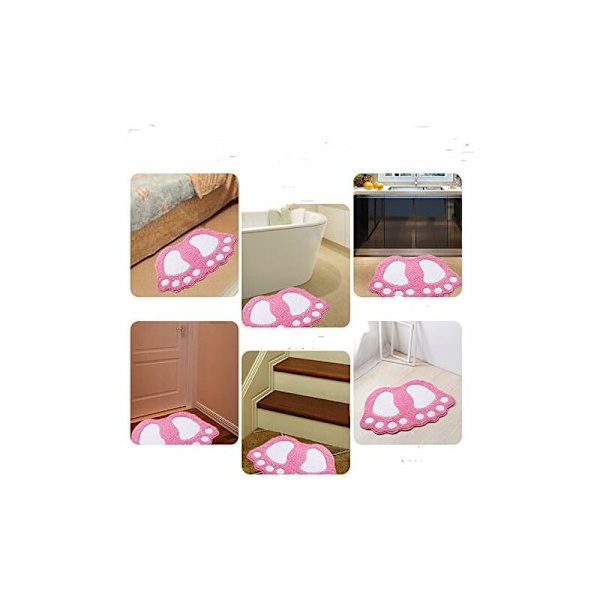 Halkskyddande absorberande badrumsmatta, design med stora fötter, polyester, rosa, 48 x 67 cm