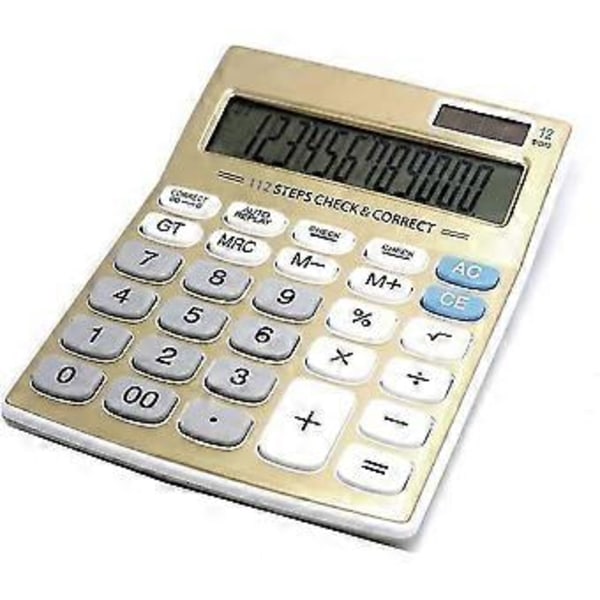 Standard Skrivebordslommeregner med Standardfunktioner, Solcellebatteri med Dobbelt Strøm og 12-cifret Stort LCD-display, Grundlæggende Beregningsmaskine til Kontor/Hjem, Elegant Design