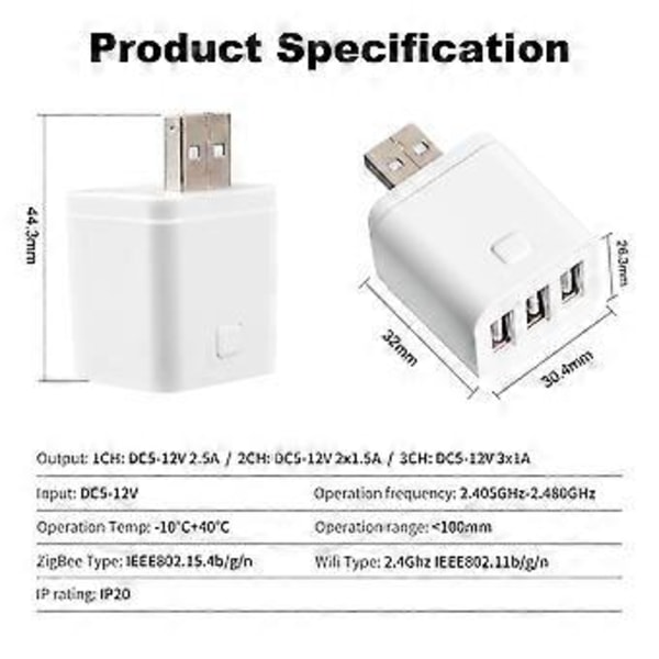 Tuya Smart WiFi USB Adapter Switch 5V Mini USB Strømadapter Smart Life Kontrol til Alexa Yandex 2USB