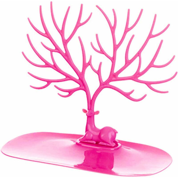 Plastik Smykke Træ Display Stativ, Hjorte Træ Smykke Display Stativ Øreringe Halskæde Holder Smykker Opbevaring Holder Stativ, Pink