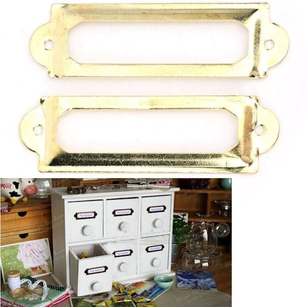 20 stk. Etiketkortramme 60mm x 17mm Metal Etiket Holder Kontor Fil Skab Skuffe Navnekort Skab Tømrer Reparation Dekoration (Gul Bronze