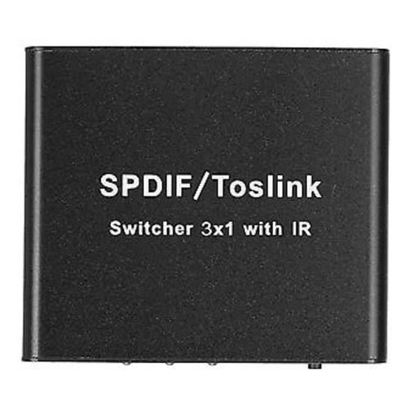 SPDIF/TosLink-kytkin 3x1, kytkentälaite kaukosäätimellä, 3 sisään, 1 ulos, 100V–240VAU-pistoke