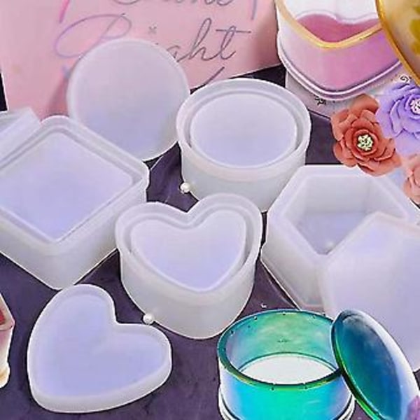 4 Pakke Æske Resinforme Smykkeskrinforme Hjerteformet /sekskantet/rund Og Firkantet Epoxyforme Beholder