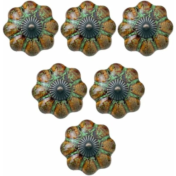 6 stk. knopper i europæisk stil, keramisk glaserede græskarknopper Klassisk vintage skabsskuffehåndtag (grøn)