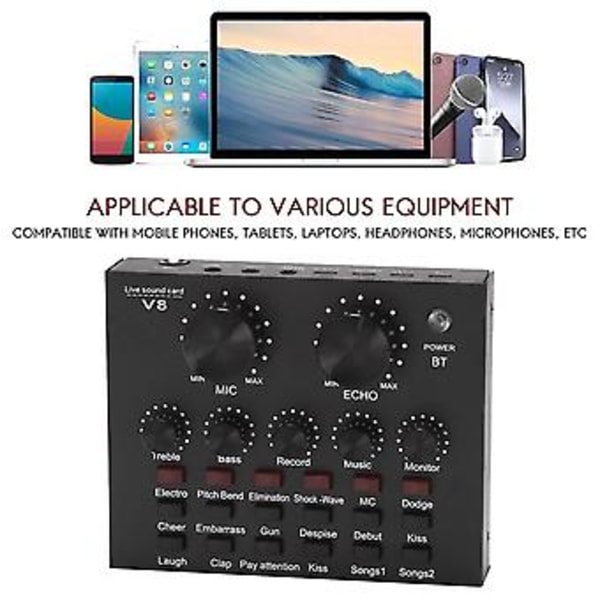 V8 Äänikortti Äänisetti Liitäntä Ulkoinen USB Live Mikrofoni Äänikortti Bluetooth-toiminto Tietokoneelle PC Matkapuhelimelle Lauluäänitykseen