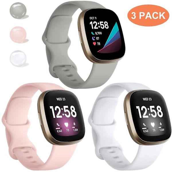 Kompatibel med Fitbit Versa 3-reimer for kvinner, 3-pakks vanntett myk silikonerstatnings sportsarmbånd for Fitbit Versa 3 / Fitbit Sense