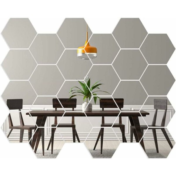 24 STK Spejlvægklistermærker DIY Decor, Hexagon Large Sølv Akryl Plast Spejlfliser Kawaii Art Decoration Accessories for Living Room Ba