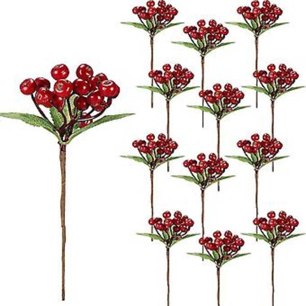 20 st Konstgjorda Röda Bär Kvistar Blommor Falska Bär Knippe För Julgransdekorationer An