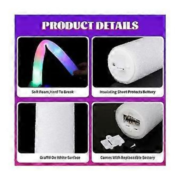 30-pack LED Glow Sticks Bulk Färgglada Glow Foam Sticks för Jul Födelsedag Bröllopsfest Tillbehör