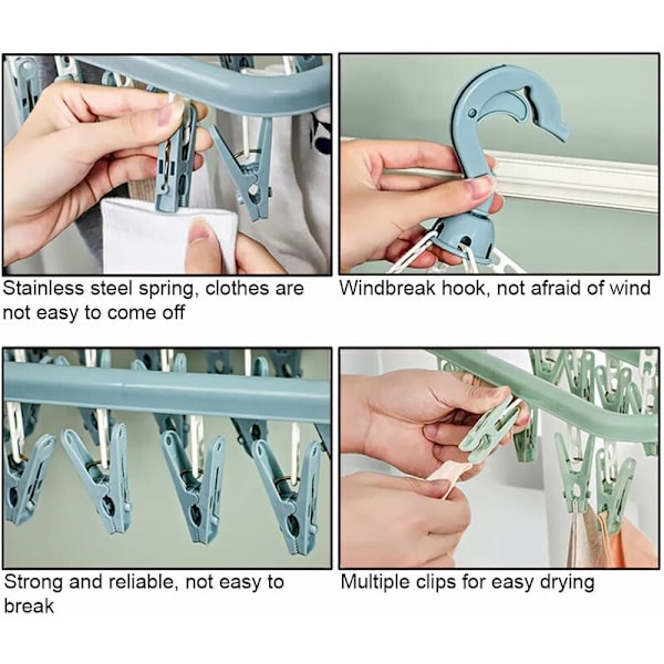 Sock Drying Rack med 32 klämmor Hängande torkställ Kan roteras och vikas 360¡ã Grön