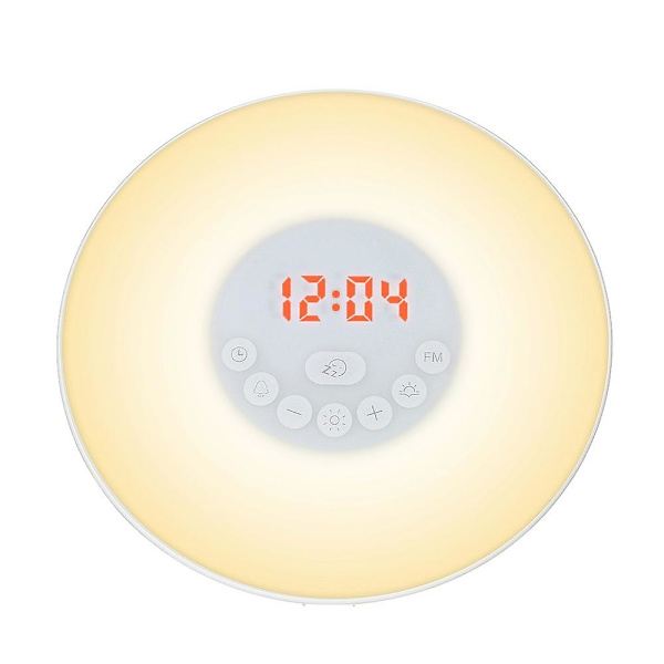 Väckarklocka med soluppgångs-/solnedgångssimulering, digital klocka med FM-radio, 7 färger, ljus, naturliga ljud, snooze-funktion, touch-kontroll