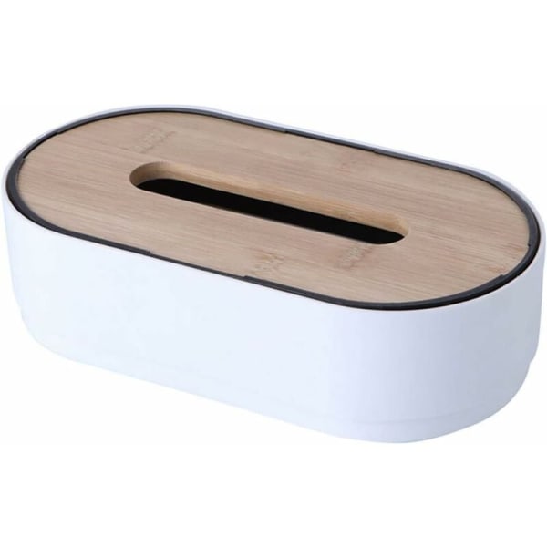 Wood Tissue Box, Creativity Simplicity Paper Tissue Box, Tissue Dispenser, Bamboo Wood Can be Lifted and Lowered, 1pc (White)