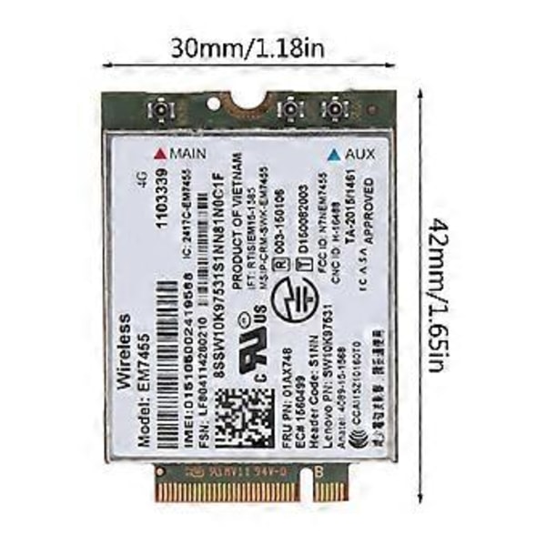 Trådlös EM7455 01AX748 för M.2 4G-modul 100M LTE WWAN-kort Trådlös WiFi-adapter för Lenovo Thinkpad X260 X270 T470S x1