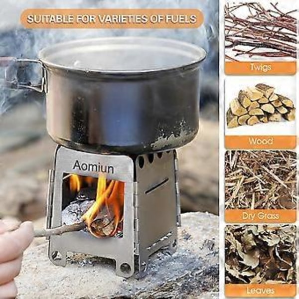 Bärbart Campingkök i Rostfritt Stål Lättvikts Hopfällbart Vedkök Fickkök Utomhus Camping Matlagning Picknick Backpacking Kök