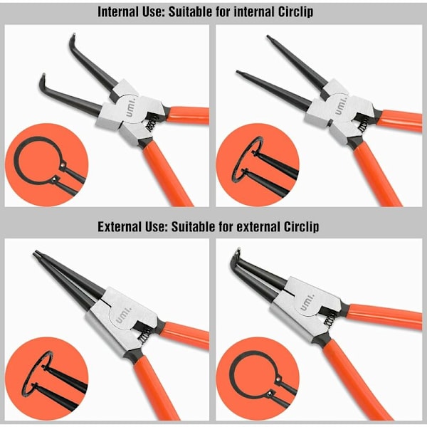Amazon Brand - Circlip-tångset med 4 st, inre och yttre circlip-tänger med ficka, längd 180 mm, spetsstorlek 1,6 mm