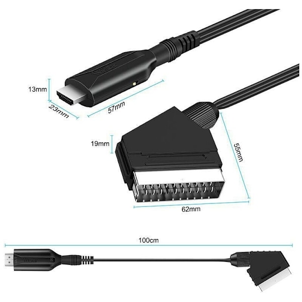 Scart till HDMI-kabel, Scart till HDMI-adapter, Allt-i-ett Scart till HDMI-ljud- och videokonverter 1080p/720p