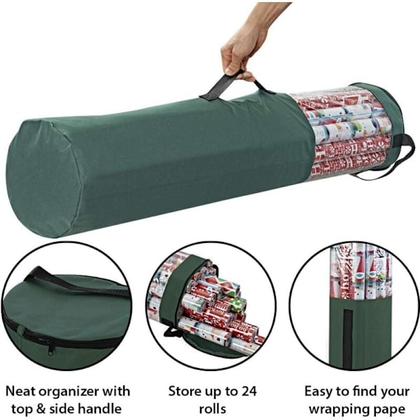 Oppbevaringspose for gavepapir, oppbevar opptil 24 ruller på 40 tommer, slitesterk polyester og klar PVC-pose med håndtak og glidelås på toppen for gaveinnpakning