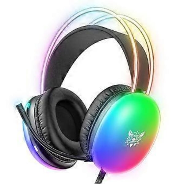 ONIKUMA Gaming Headset med RGB Dynamisk Belysning Kablet Over-Ear Headset med Støjreducerende Mikrofon til PC Sort