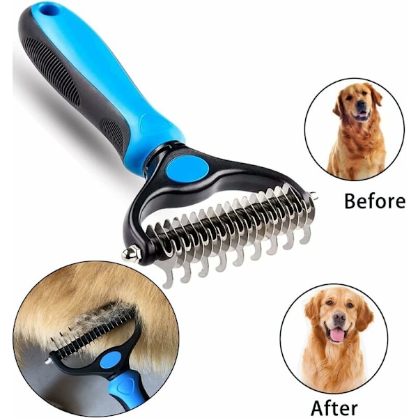Kattebørste, Hundebørste Undercoat Deshedding Børste til Hunde Dobbeltsidet Rustfrit Stål Plejerive, Hunde Katte Pleje Tilbehør til Detangli