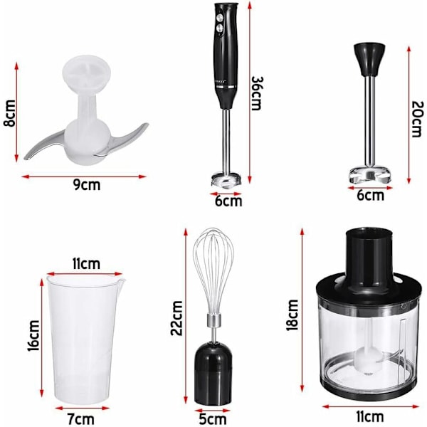 500W Handmixer [4-i-1 Multifunktionsrobot] 2 Justerbar Hastighet, med Visp, 500 ml Hackare och 700 ml Mätkopp, BPA-fri Matberedare, Rostfri