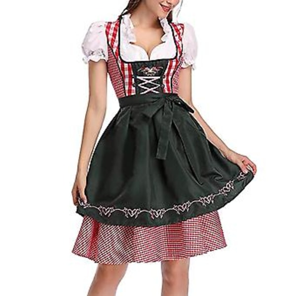 National Style Ölfestival Värdshusflicka Kostym Oktoberfest Dirndl Klänning med Förkläde Maid Uniform Set