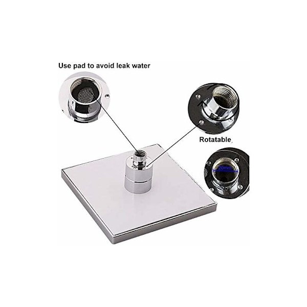 LED-dusjhode, 8 tommers firkantet temperaturkontroll, 3 fargeendringer ABS kromfinish, 12 stk LED-dusjhode for baderom-DENUOTOP