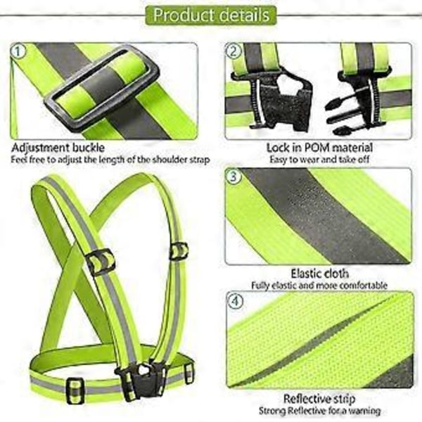 2 stk. Refleksvest for sikkerhet, Justerbar Elastisk Refleksvest for sikkerhet, Høy Synlighet om Natten for Løping, Gåing, Sykling, Motorsykkelkjøring Hy