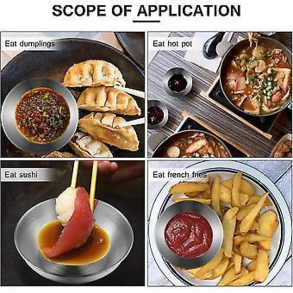 Sæt med 8 Snack Skåle, saucer af rustfrit stål, Blandeskåle, Mini Appetizer Tallerkener (4-d-w)