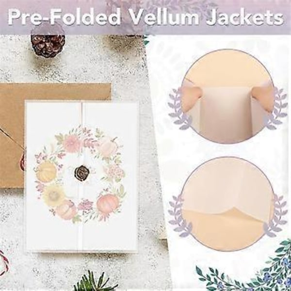 100-pack Vellumkuvert för 5x7-inbjudningar, Förvikta Vellumomslag, Bröllops- och födelsedagsinbjudningspapper, Bröllop