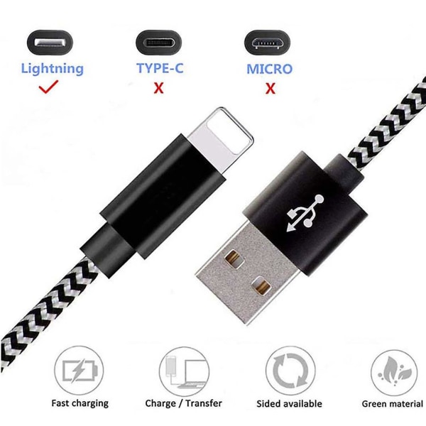 Usb C Lightning -kaapeli 1 m, nailonista valmistettu latauskaapeli, virransyöttö, pikalataustila iPhone 11/11 Pro / 11 Pro Max / Xr / Xs Max / Xs / X /