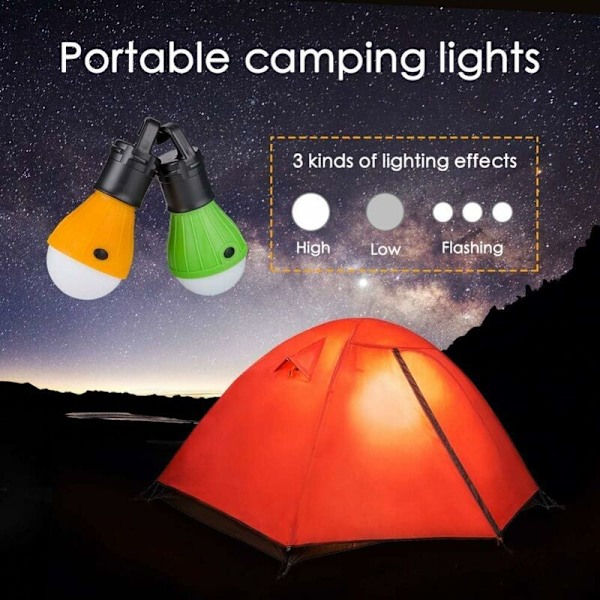 4 stk LED Camping Lampe Utendørs Nødlampe Telt Fiske Lanterne Hengelampe (Grønn/Gul/Blå/Rød)