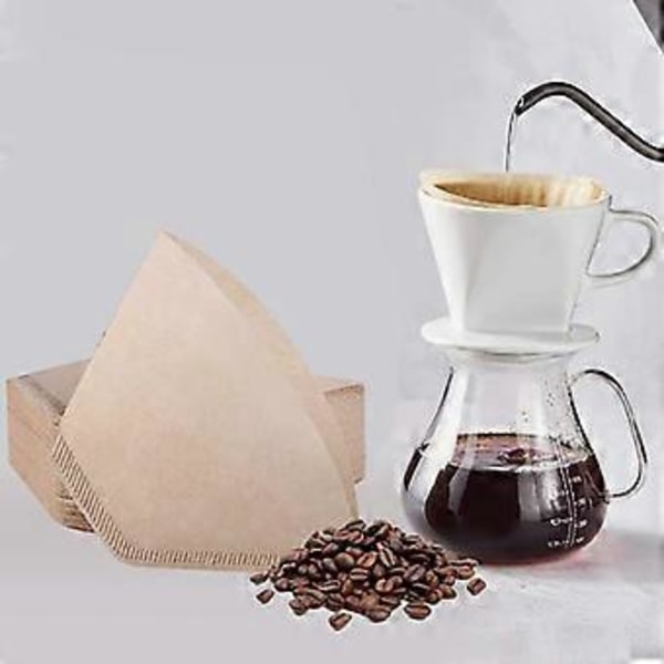 4 Kegle Kaffefilter, Ubleget Naturligt Papir, Ingen Udblæsning, Engangs til Hæld-over og Dryp Kaffemaskine, 200 Stk