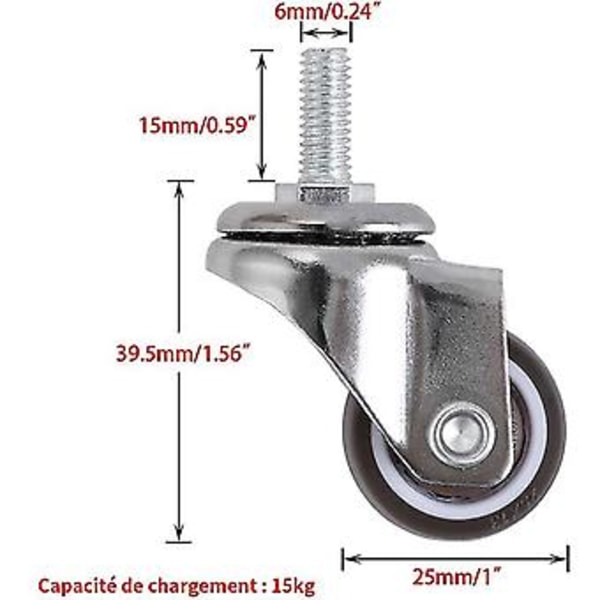 Stk. Drejehjul, 25 mm Stamme Møbelhjul I M615, Gummi Drejehjul, Til Vogne, Trolley, Barneseng, Møbler, Bord, Lastekapacitet 15 kg Pr. Hjul