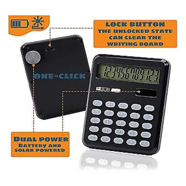 Håndskriftskalkulator med skrivetablet, 12 cifre Desktop Lomme Solar og Dual Calcula