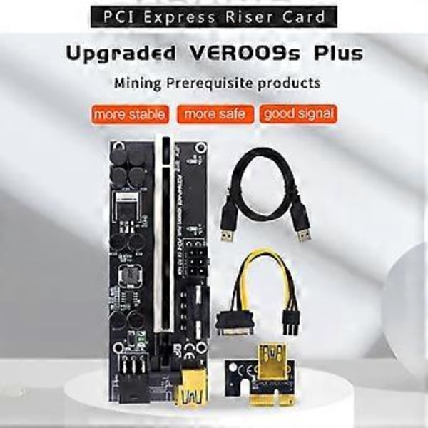 PCI-E Riser -kortti, jossa 8 kiinteää kondensaattoria, USB 3.0 -kaapeli, 3 virtavaihtoehtoa, 2 LED-valoa