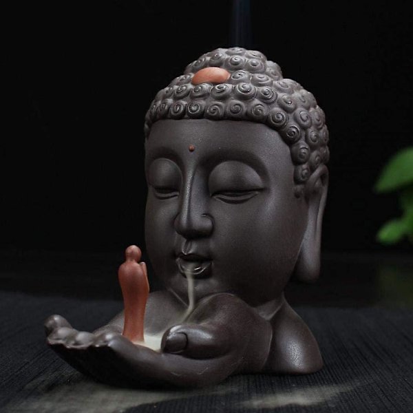Tilbagevendende røgelsesbrænder med tilbagestrømningsrøgelseskegle, keramisk hjem tilbagestrømningskegle røgelsesbrænder (buddha røgelsesbrænder)
