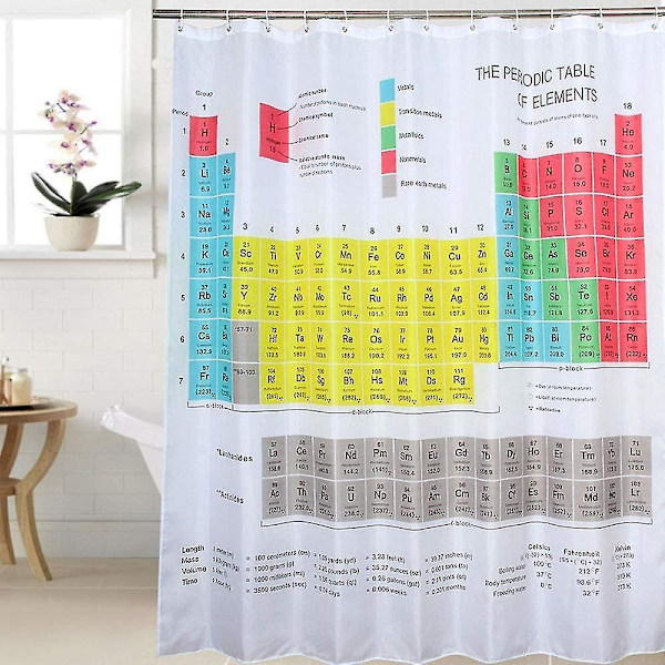 Bruseforhæng med periodiske system af elementer Vandtæt vaskbar 180 x 180 cm Med periodisk system Polyester gardin til bad og bruser