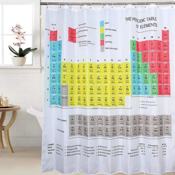 Dusjforheng med periodisk system av elementer Vanntett Vaskbar 180 X 180 Cm med periodisk system polyestergardin for badekar og dusj