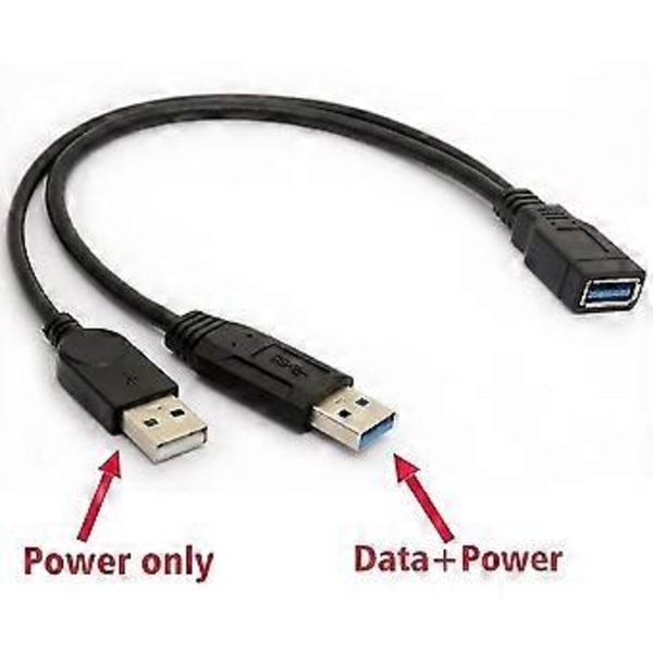 USB 3.0 Kabel Dubbla Strömkablar Y Adapter Typ A Hane Till Hona Förlängningssladd 30cm