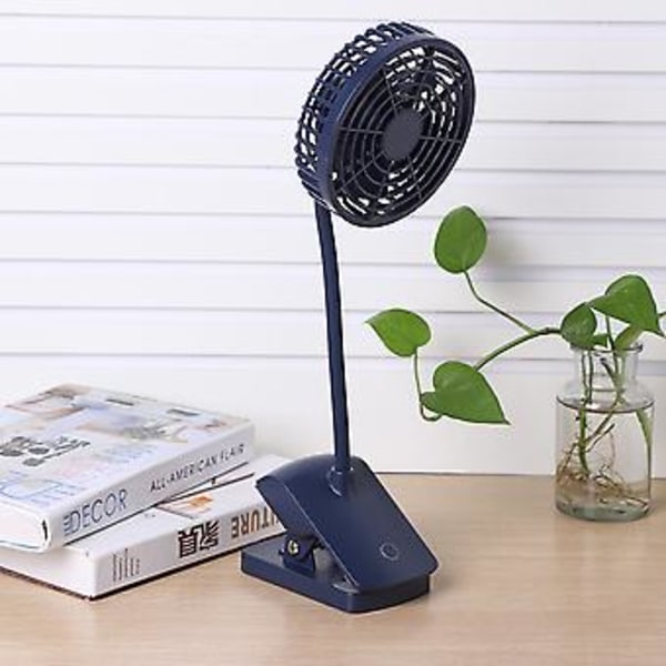 USB Genopladelig Clip-On Bordventilator Mini Bærbar Skrivebordsventilator til Bil Kontor (Blå)