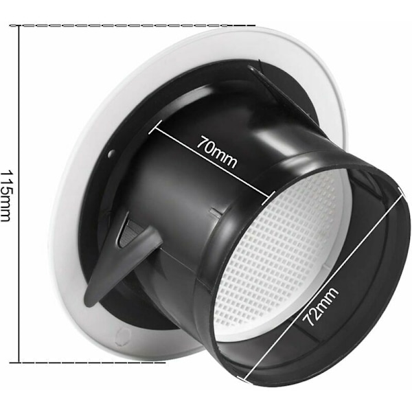 75mm ventilationsgaller med skyddsgaller - ABS (ø75mm)