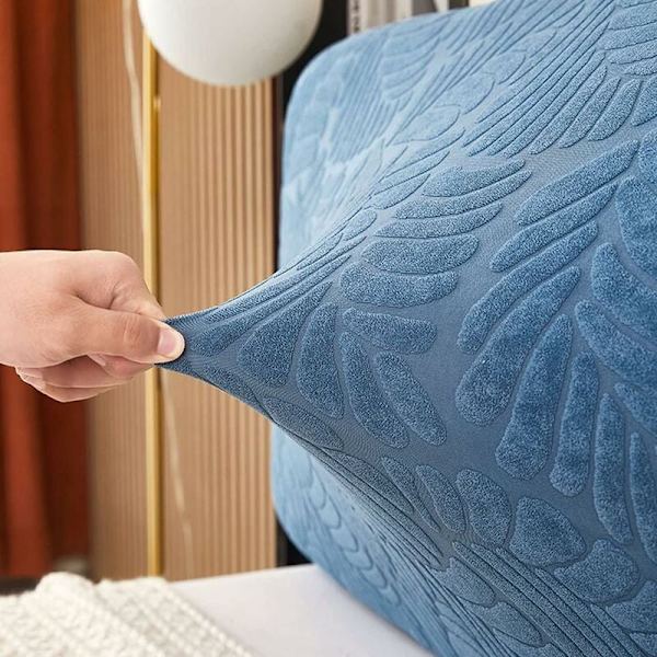 Stretch-sänggavelskydd för sänggavel i queen- och king-size, böjt dammskyddande skydd för sovrumsdekor (Blå, Queen: 170 till 190 cm)