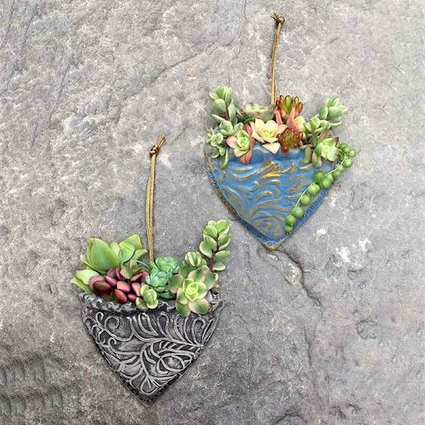 Hjerteformet harpiks potte til sukkulenter - Planter i harpiks med hjerteformet lomme til å henge sukkulenter i - B